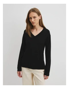 Lightweight Merino V-neck Knit in Black