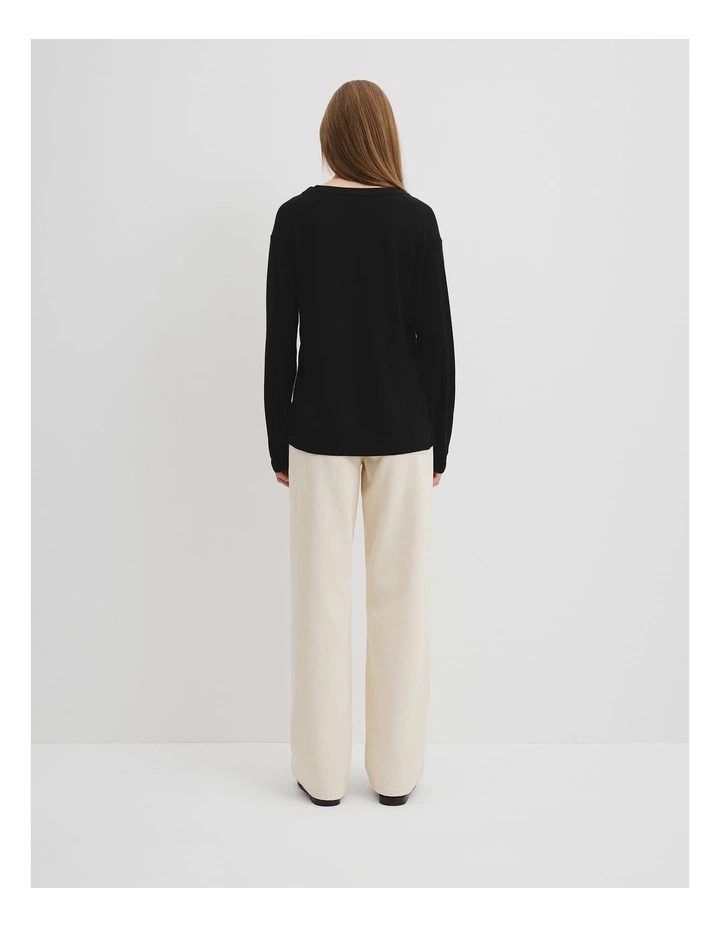 Lightweight Merino V-neck Knit in Black image 4