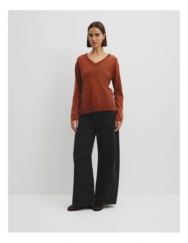 Lightweight Merino V-neck Knit in Redwood image 2