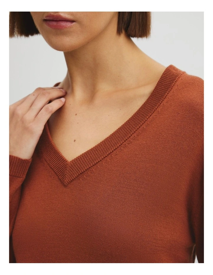 Lightweight Merino V-neck Knit in Redwood image 3