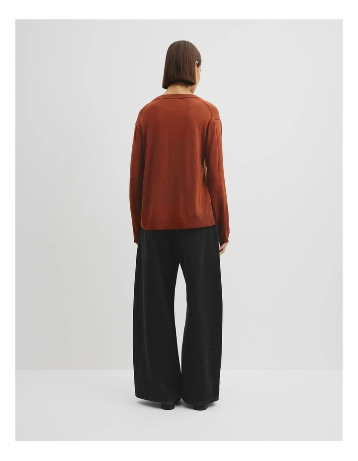 Lightweight Merino V-neck Knit in Redwood image 4