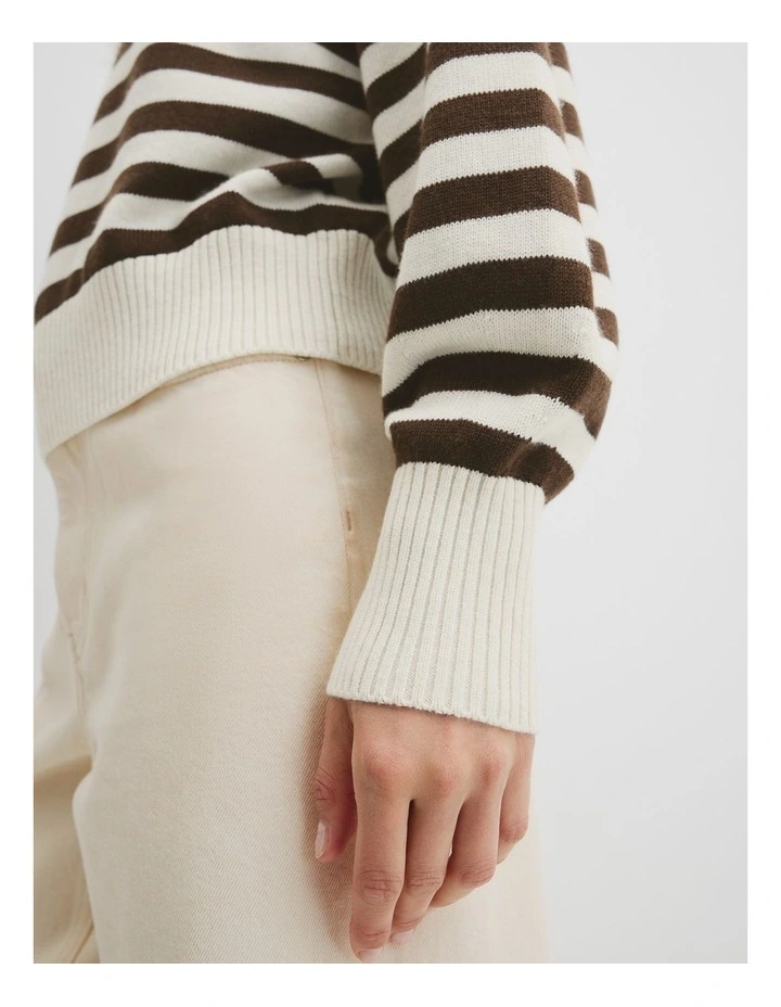 Stripe Crop Crew Neck Knit in Cocoa Bean Stripe image 2