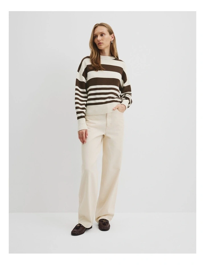 Stripe Crop Crew Neck Knit in Cocoa Bean Stripe image 3