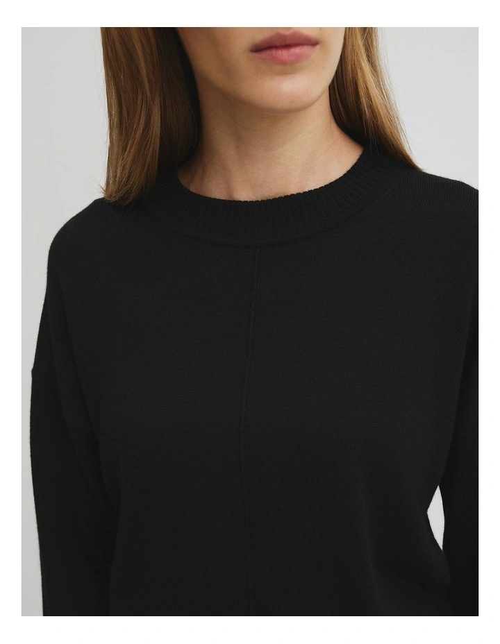Lightweight Merino Wool Crew Neck Knit in Black image 2