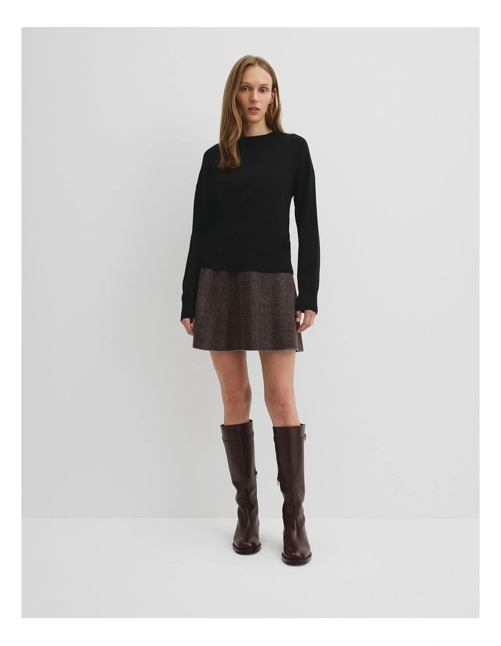 Lightweight Merino Wool Crew Neck Knit in Black image 3