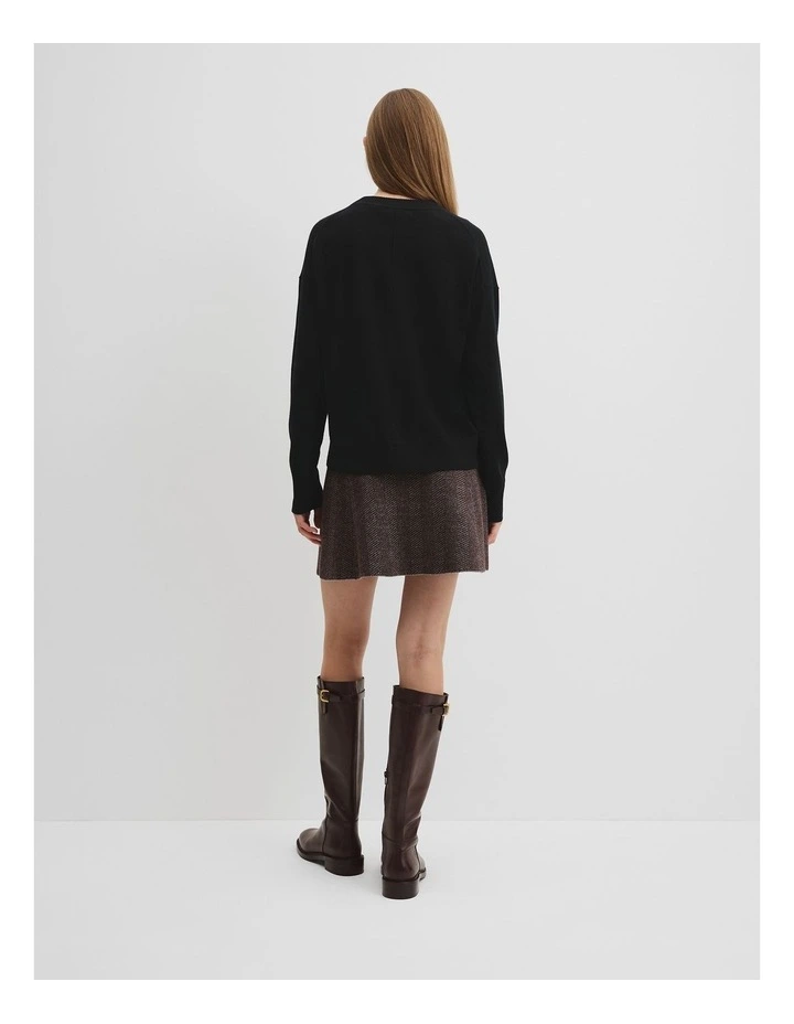 Lightweight Merino Wool Crew Neck Knit in Black image 4