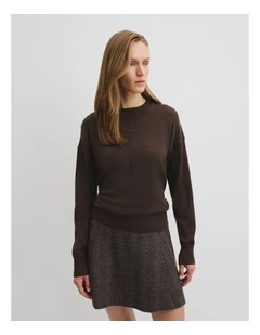 Lightweight Merino Wool Crew Neck Knit in Cocoa Bean