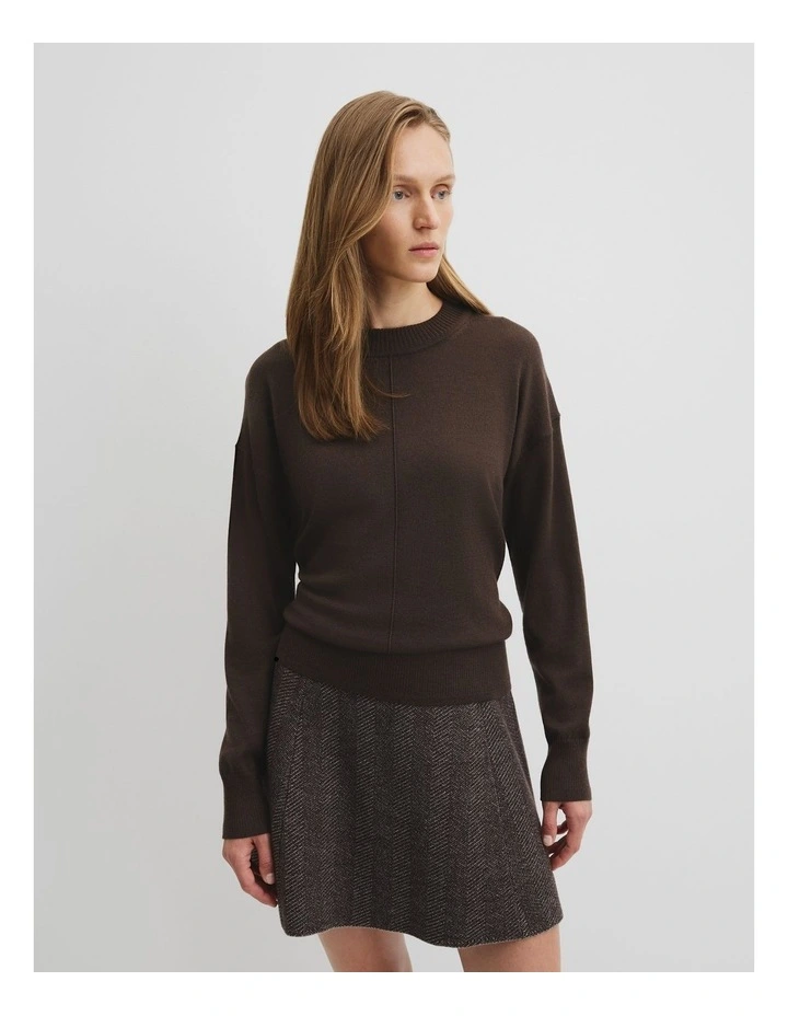 Lightweight Merino Wool Crew Neck Knit in Cocoa Bean image 1