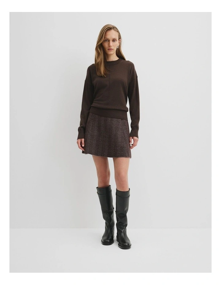 Lightweight Merino Wool Crew Neck Knit in Cocoa Bean image 3
