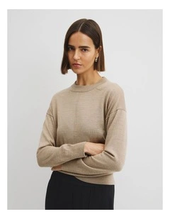 Lightweight Merino Wool Crew Neck Knit in Stone Taupe