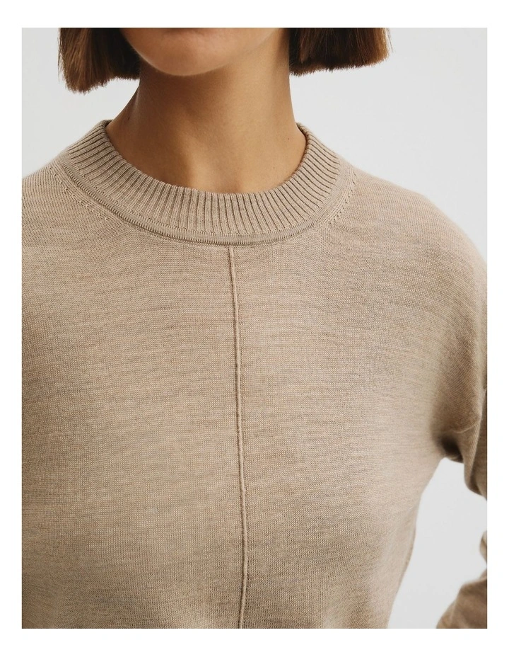 Lightweight Merino Wool Crew Neck Knit in Stone Taupe image 3