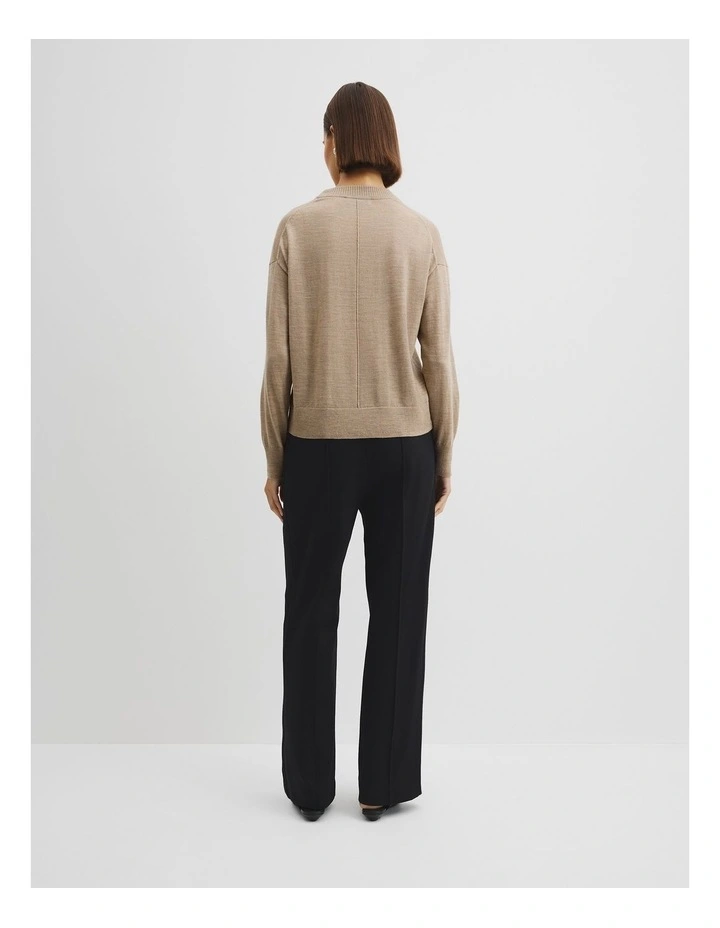 Lightweight Merino Wool Crew Neck Knit in Stone Taupe image 4