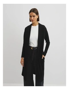 Lightweight Merino Wool Longline Cardigan in Black