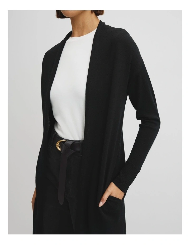 Lightweight Merino Wool Longline Cardigan in Black image 3