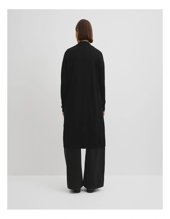 Lightweight Merino Wool Longline Cardigan in Black image 4