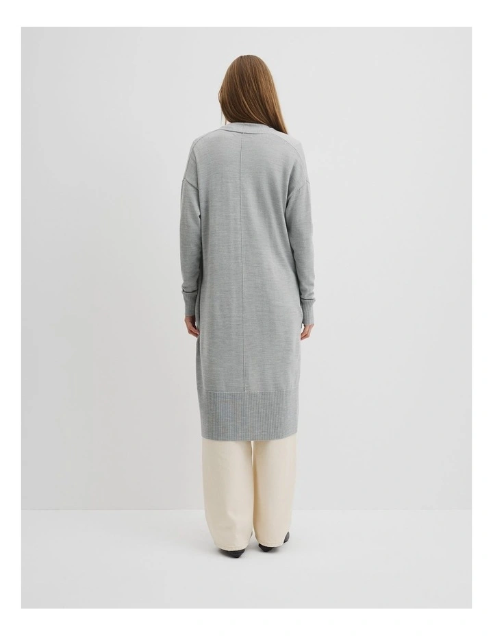 Lightweight Merino Wool Longline Cardigan in Light Grey Marle image 4
