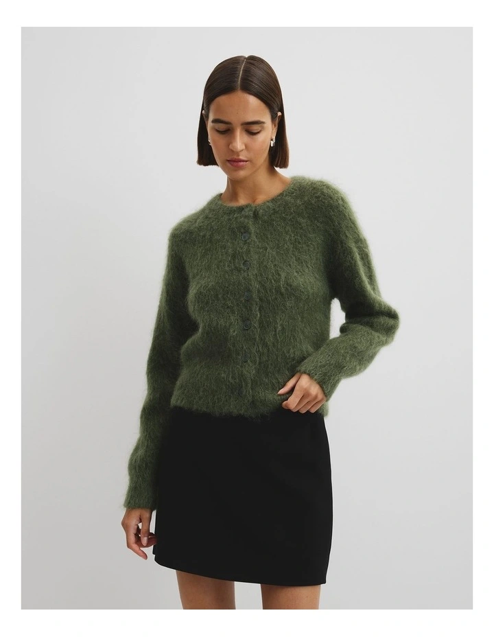 Long Sleeve Fluffy Cardigan in Moss Green image 3