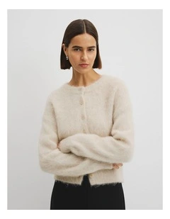 Long Sleeve Fluffy Cardigan in Snow Marle