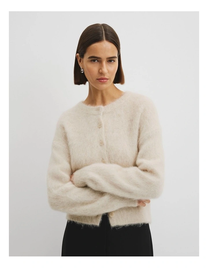 Long Sleeve Fluffy Cardigan in Snow Marle image 1