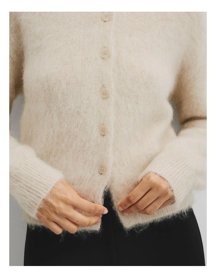 Long Sleeve Fluffy Cardigan in Snow Marle image 3
