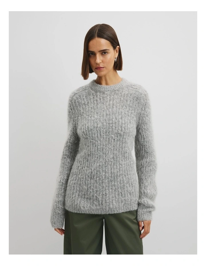 Fluffy Crew Neck Knit in Grey Marle image 2