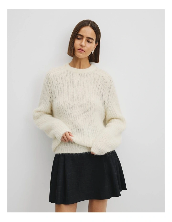 Fluffy Crew Neck Knit in Bone image 1