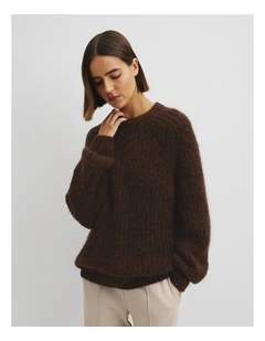 Fluffy Crew Neck Knit in Cocoa Bean