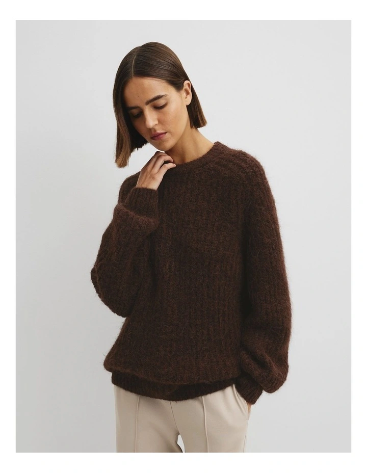 Fluffy Crew Neck Knit in Cocoa Bean image 1
