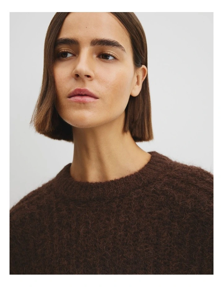 Fluffy Crew Neck Knit in Cocoa Bean image 3