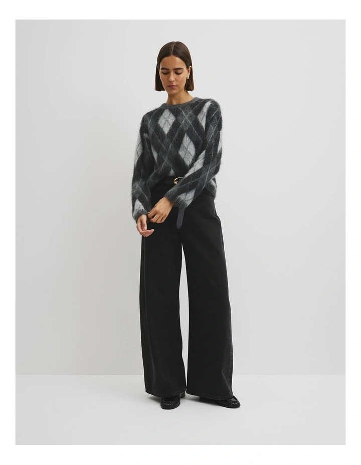 Argyle Crew Neck Knit in Black image 1