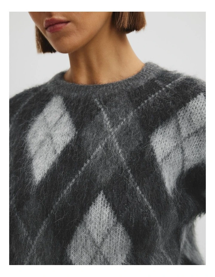 Argyle Crew Neck Knit in Black image 4