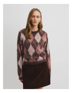 Argyle Crew Neck Knit in Cocoa Bean