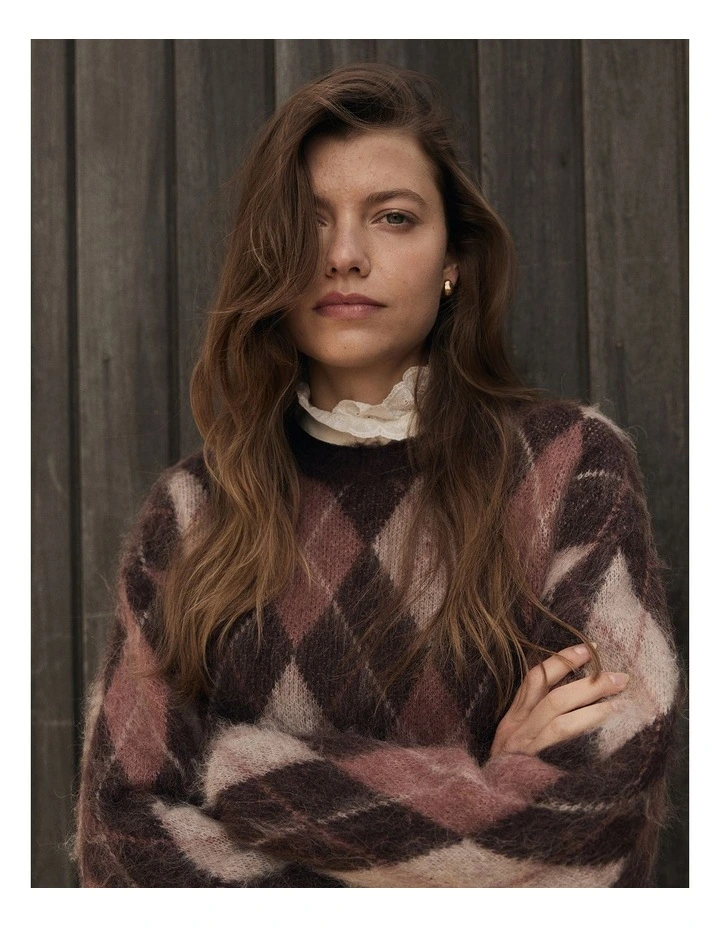 Argyle Crew Neck Knit in Cocoa Bean image 2
