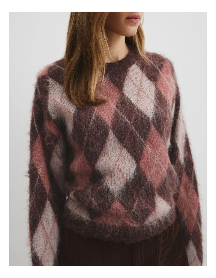 Argyle Crew Neck Knit in Cocoa Bean image 3