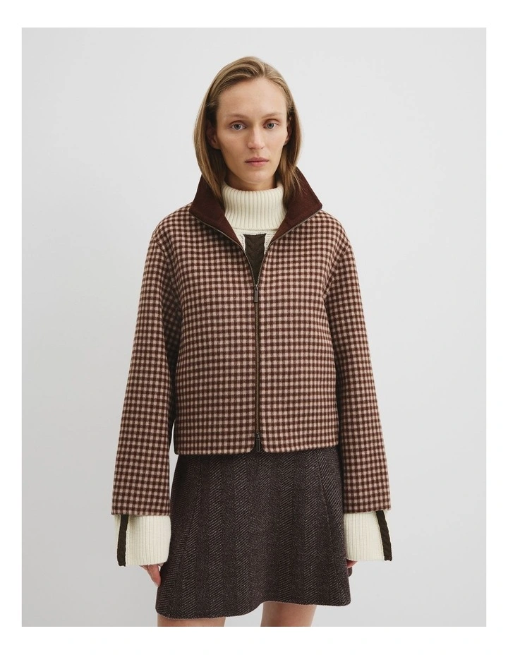 Zip Through Check Jacket in Redwood Check image 1