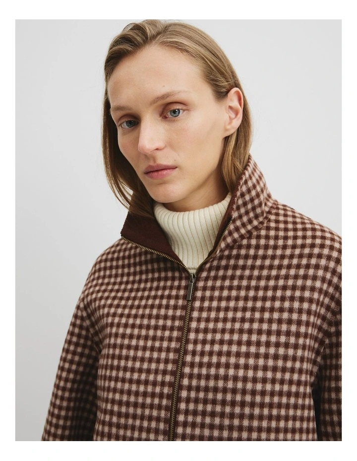 Zip Through Check Jacket in Redwood Check image 2