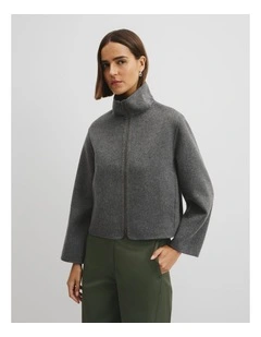 Zip Through Crop Jacket in Grey Marle