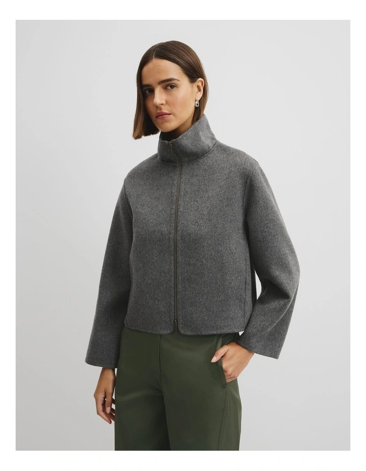 Zip Through Crop Jacket in Grey Marle image 1