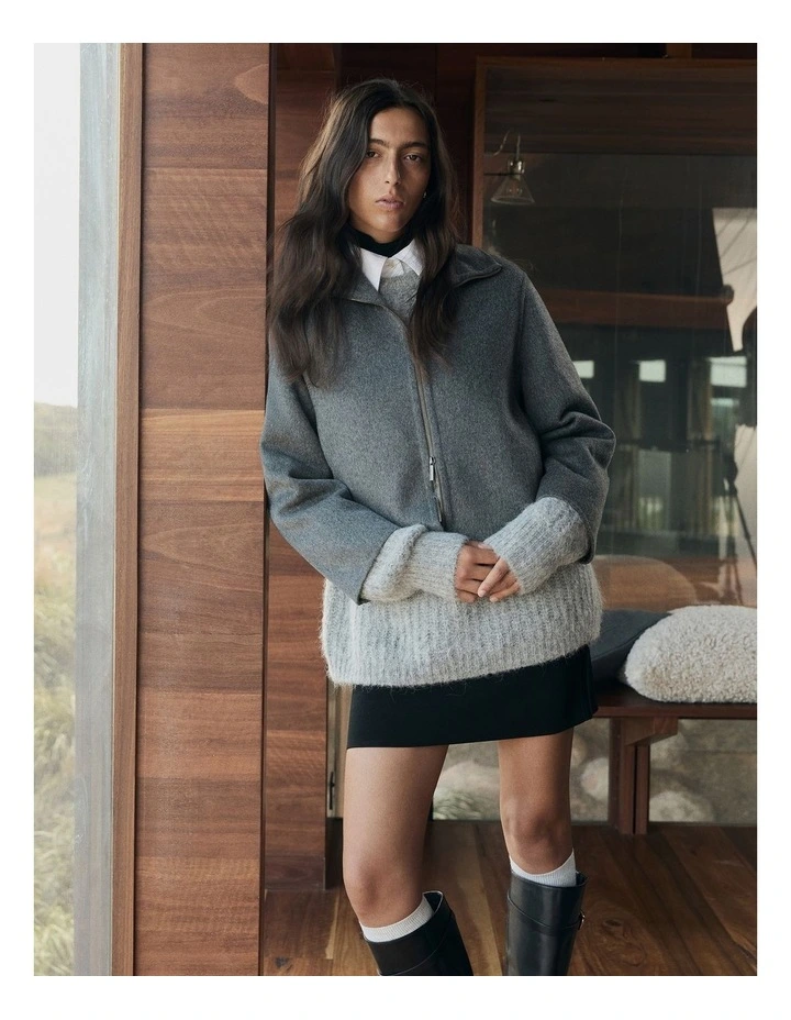 Zip Through Crop Jacket in Grey Marle image 2