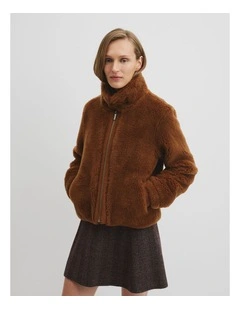 Short Teddy Fur Jacket in Redwood