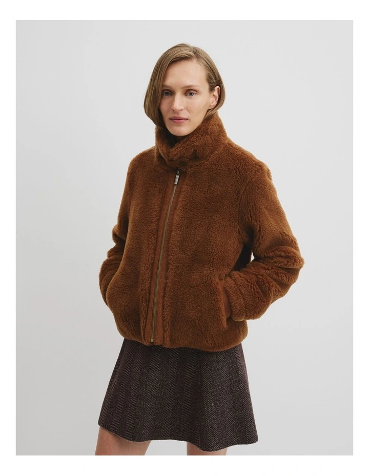Short Teddy Fur Jacket in Redwood image 1