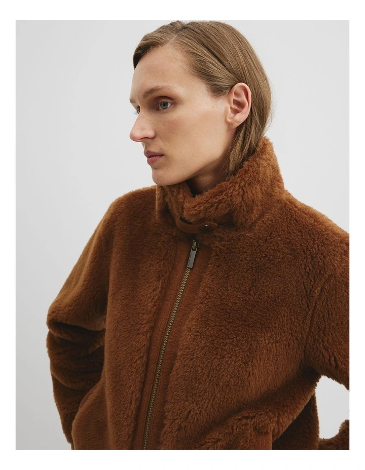Short Teddy Fur Jacket in Redwood image 2