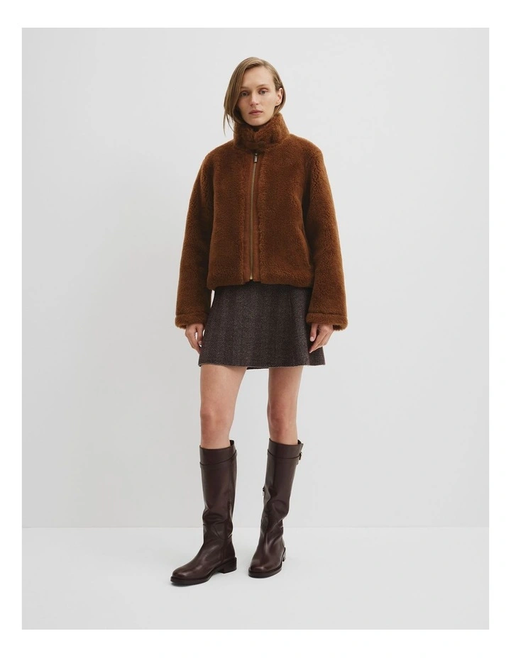 Short Teddy Fur Jacket in Redwood image 3