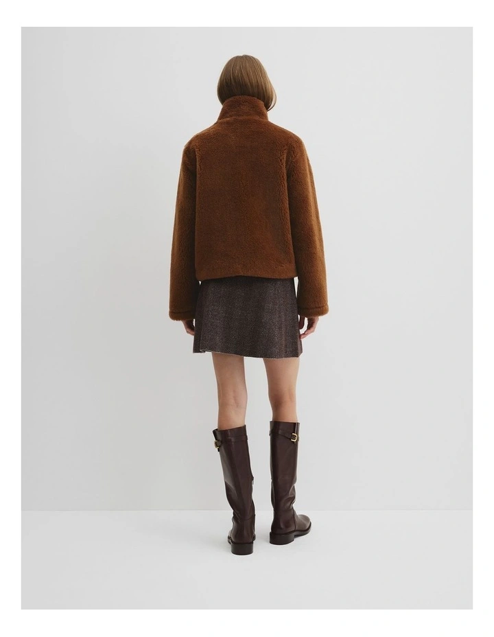 Short Teddy Fur Jacket in Redwood image 4