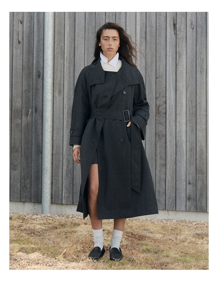 Check Funnel Coat in Charcoal Check image 2