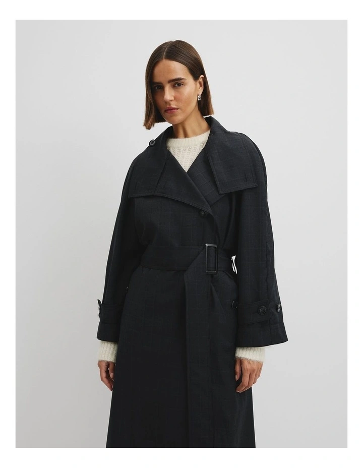 Check Funnel Coat in Charcoal Check image 3