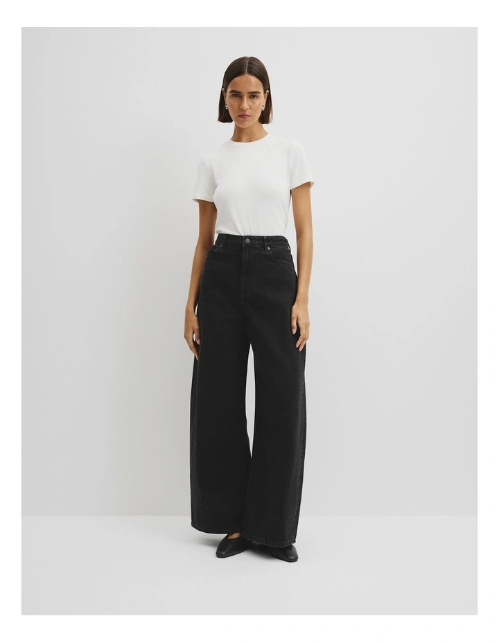 Curved Wide Leg Jean in Washed Black image 1