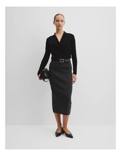 Compact Wool Knit Skirt in Charcoal Marle