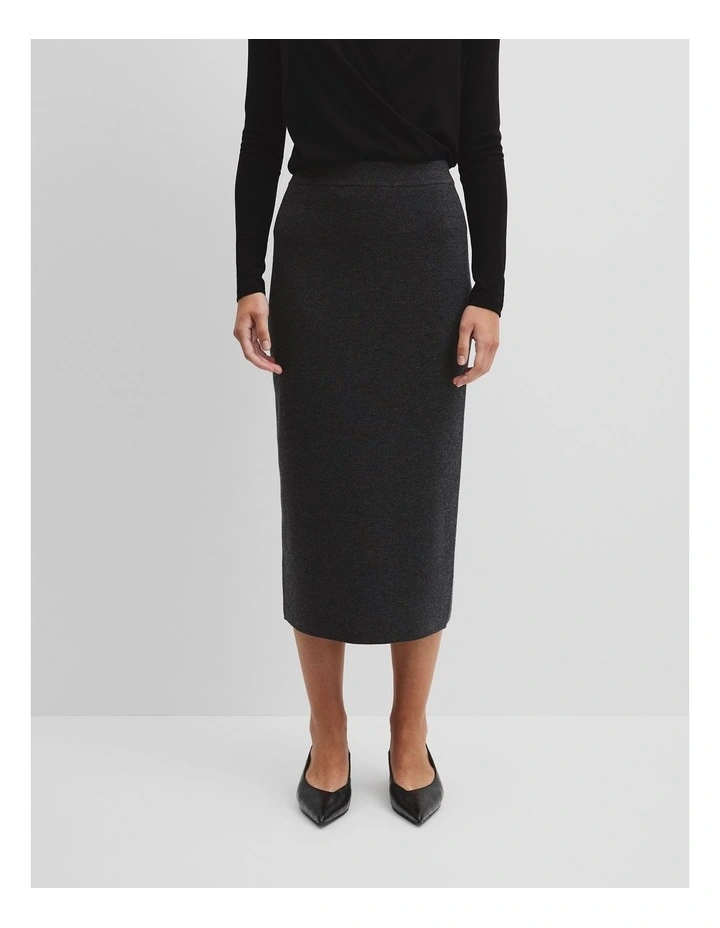 Compact Wool Knit Skirt in Charcoal Marle image 2