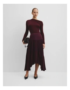 Plisse Midi Skirt in Mulberry